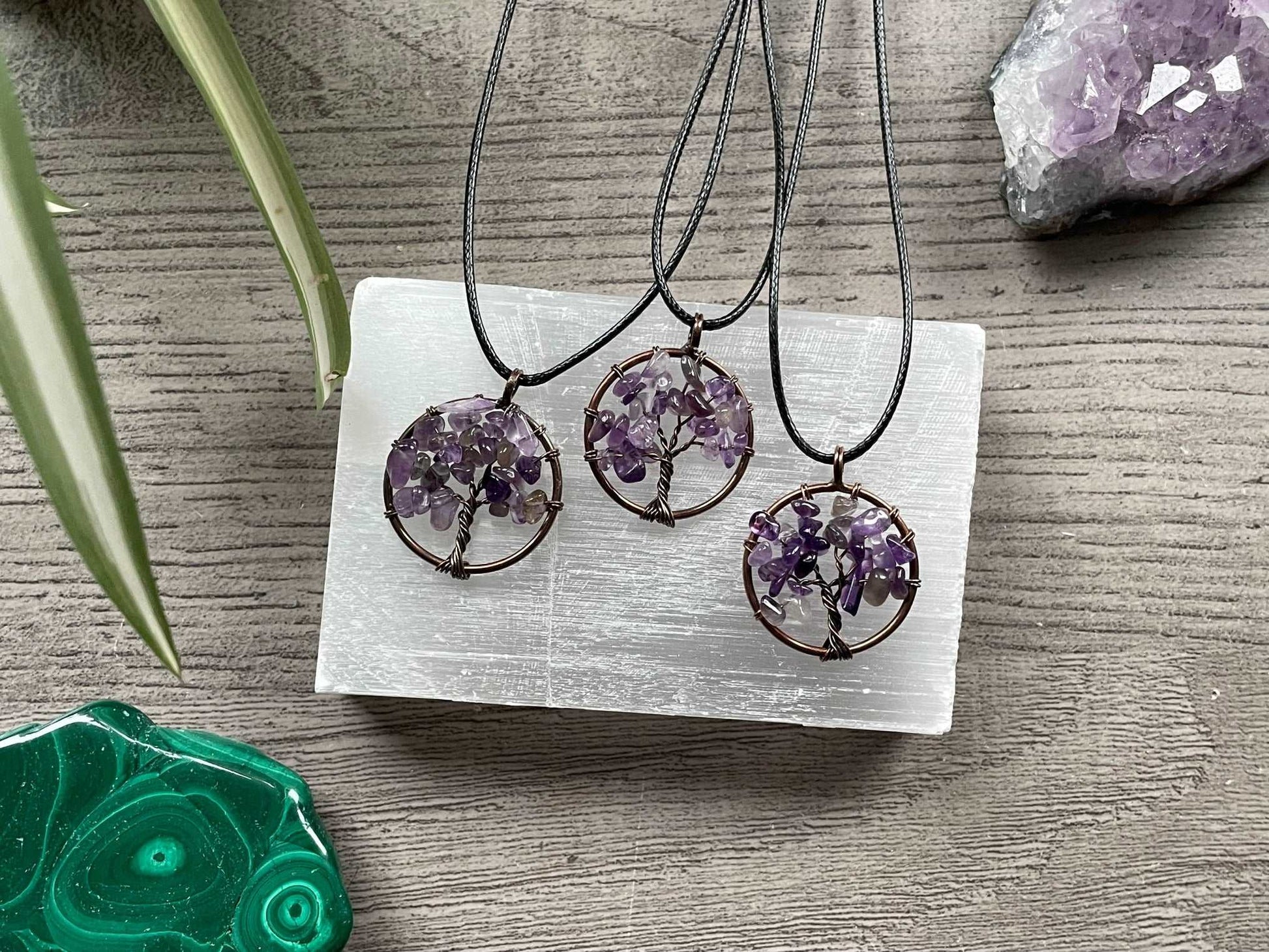 Amethyst Crystal Wire-Wrapped Tree Of Life Necklace selection