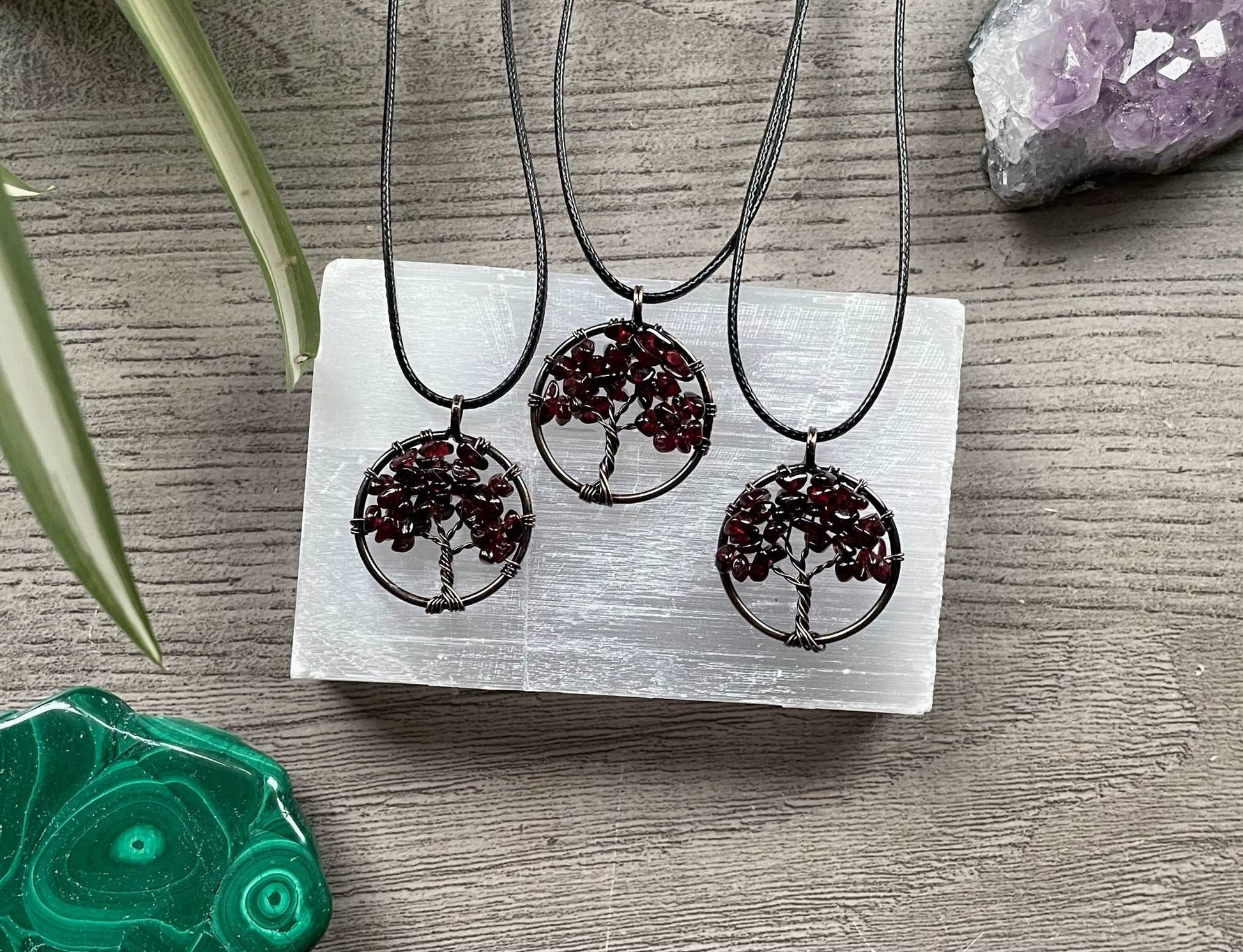 Garnet Crystal Wire-Wrapped Tree Of Life Necklace selection