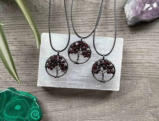 Garnet Crystal Wire-Wrapped Tree Of Life Necklace selection