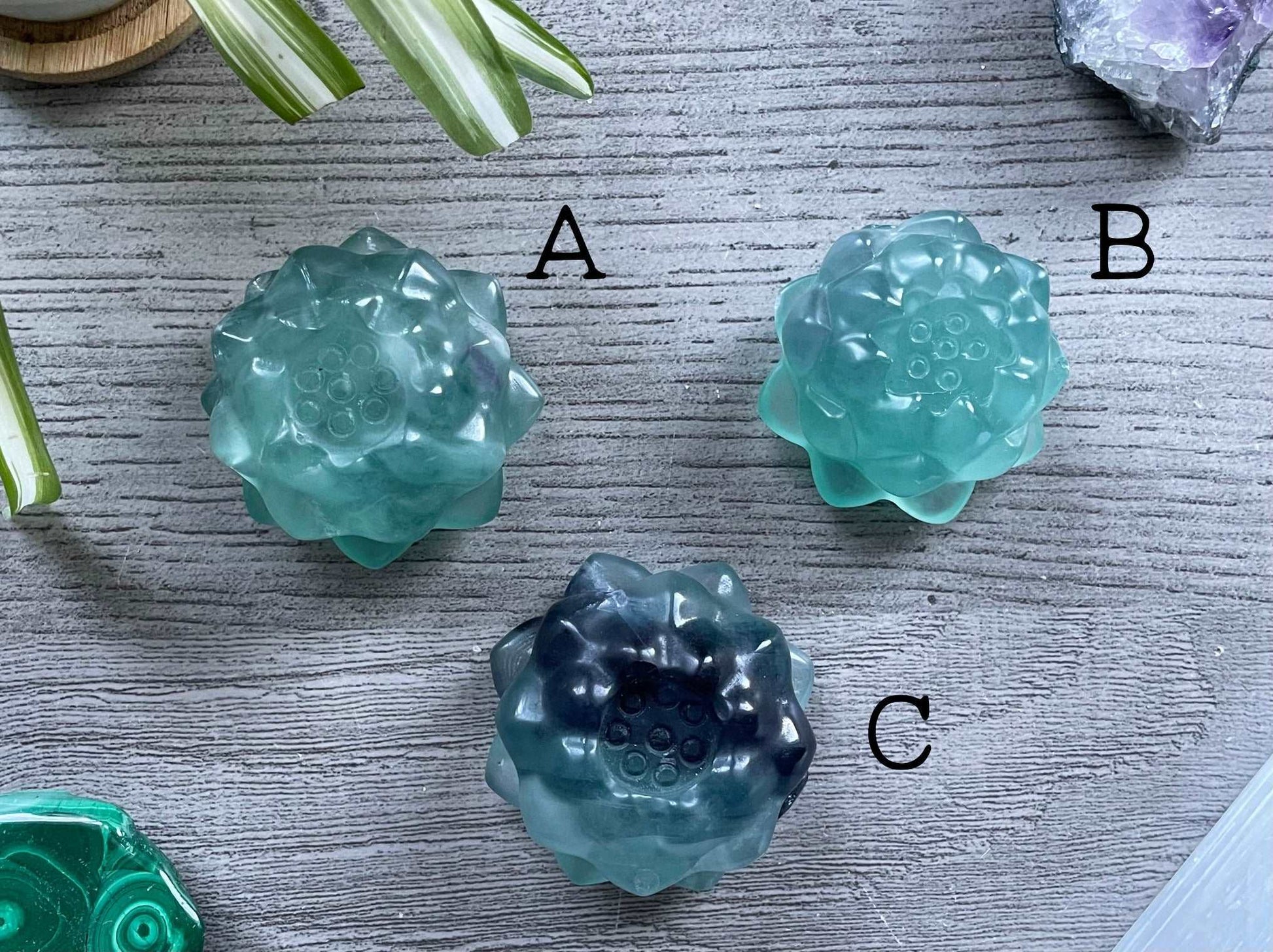 Blue Fluorite Lotus Crystal Carving top