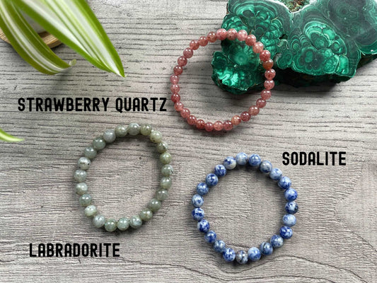 Gemstone Bracelet (Labradorite, Sodalite, Strawberry Quartz) - The Wandering Fox Emporium, Your Crystal Store