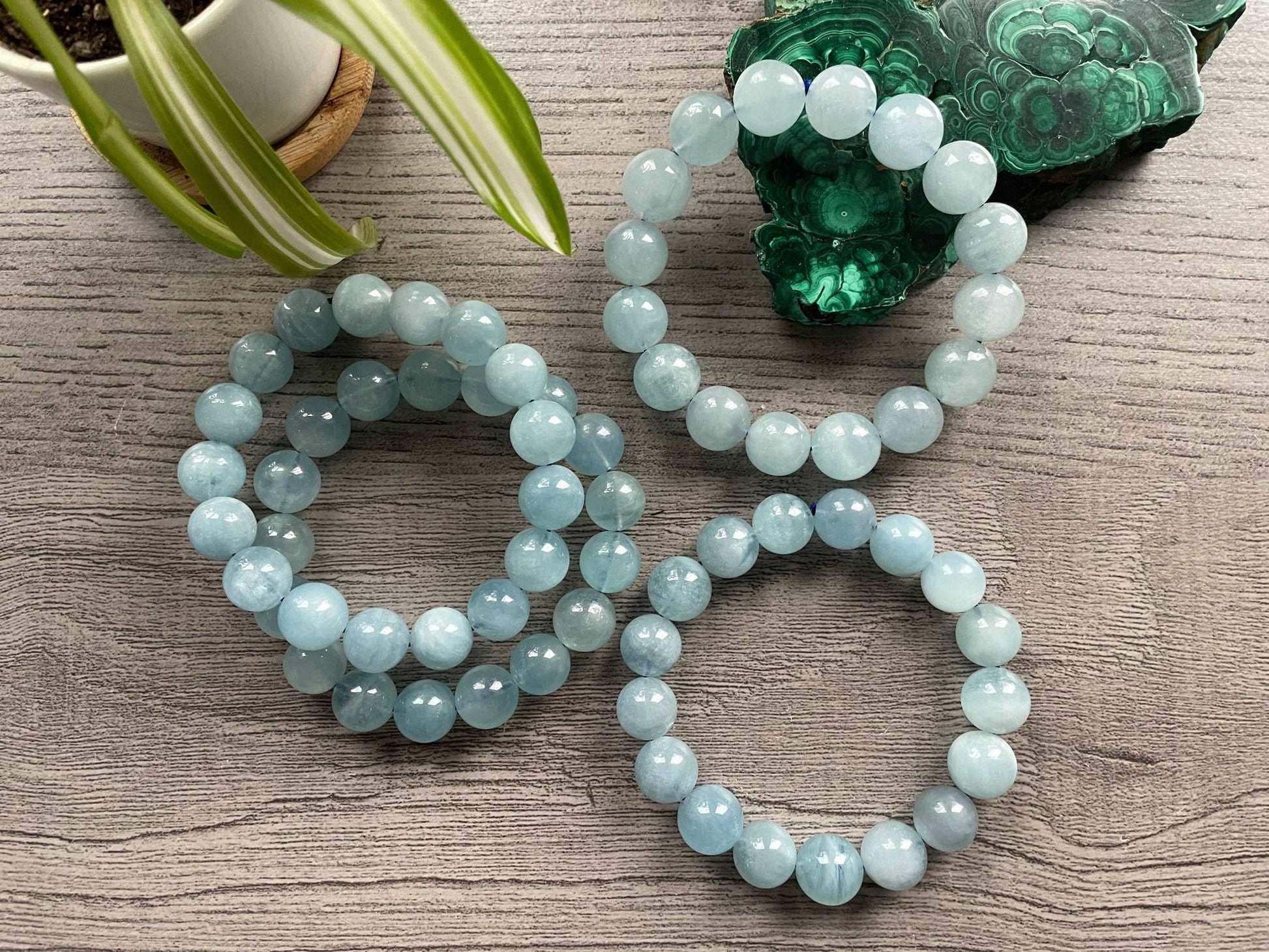 Aquamarine Gemstone Bracelet - 12-14mm - The Wandering Fox Emporium, Your Crystal Store