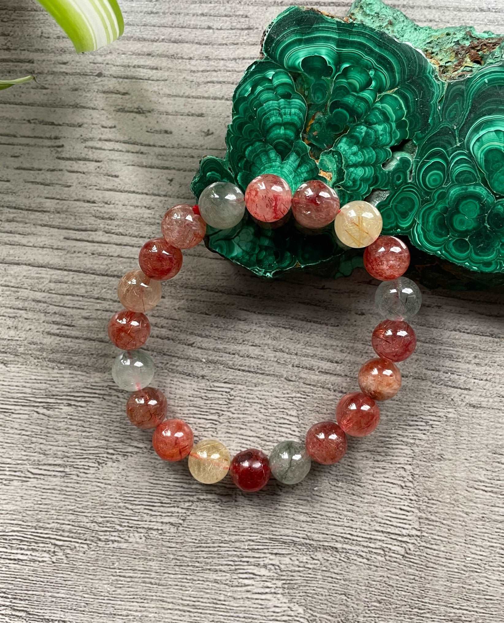 Colourful Rutilated Quartz Bracelet 10mm - The Wandering Fox Emporium, Your Crystal Store close up