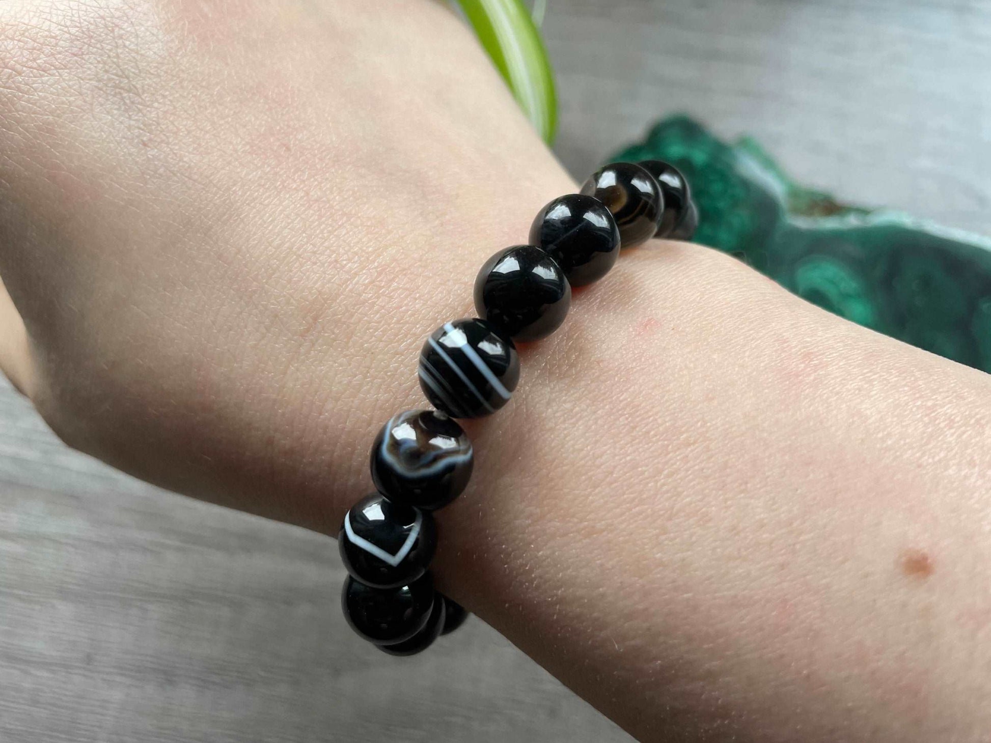 Black Banded Agate Bracelet 10mm - The Wandering Fox Emporium, Your Crystal Store