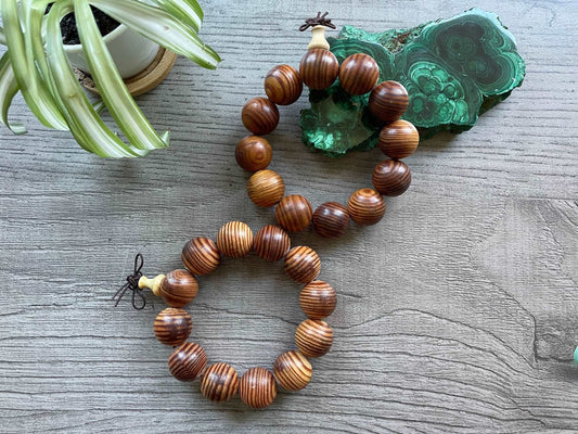 Buddhist Mala Wood Bead Bracelet (20mm) Tiger Wood
