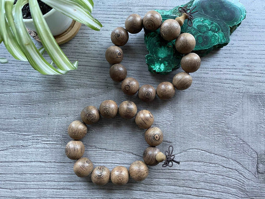 Buddhist Mala Wood Bead Bracelet (20mm) Zebra Wood - The Wandering Fox Emporium, Your Metaphysical Store