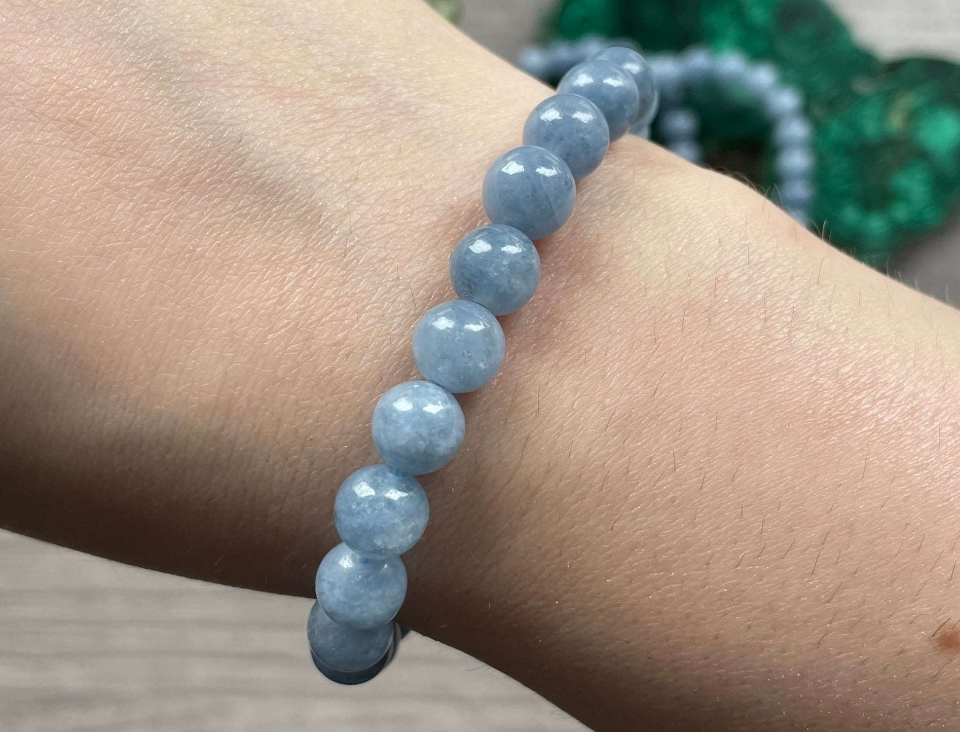 Aquamarine Bracelet 8mm - The Wandering Fox Emporium, Your Crystal Store