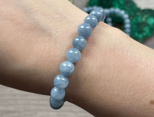 Aquamarine Bracelet 8mm - The Wandering Fox Emporium, Your Crystal Store