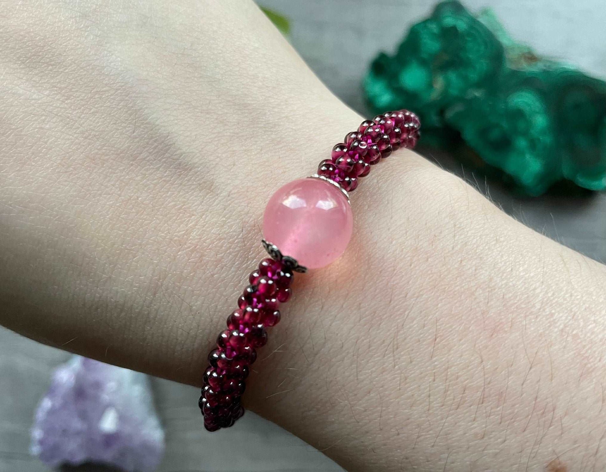 Garnet & Rose Quartz Bracelet - The Wandering Fox Emporium, Your Crystal Store
