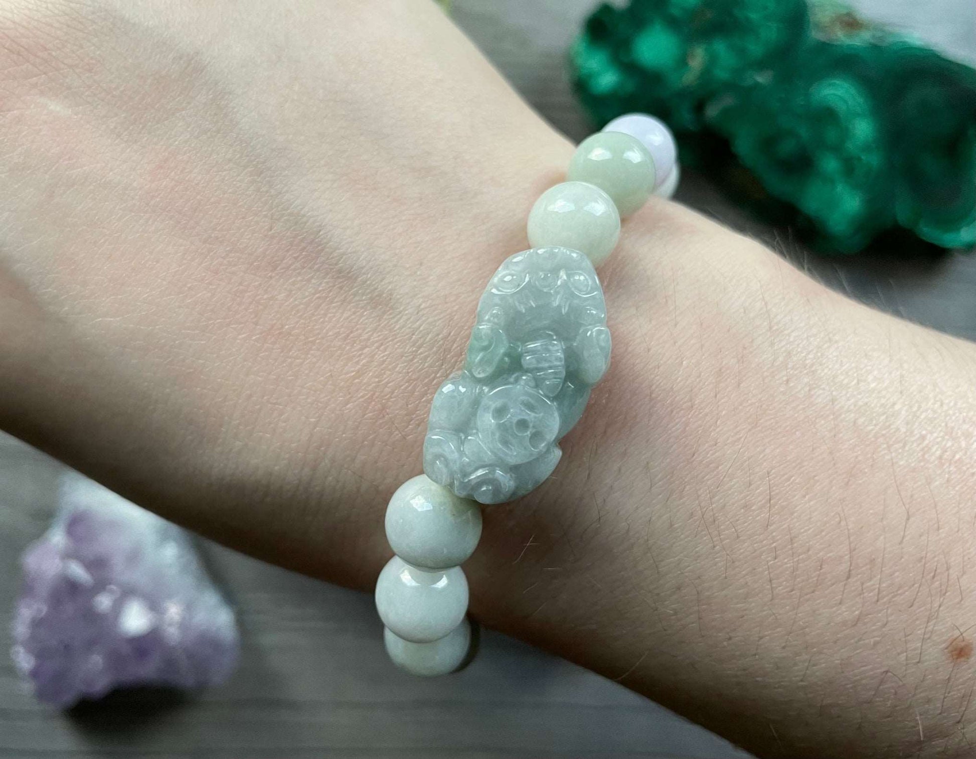 Genuine Hetian Jade Bracelet with Pixiu 10mm - The Wandering Fox Emporium, Your Crystal Store