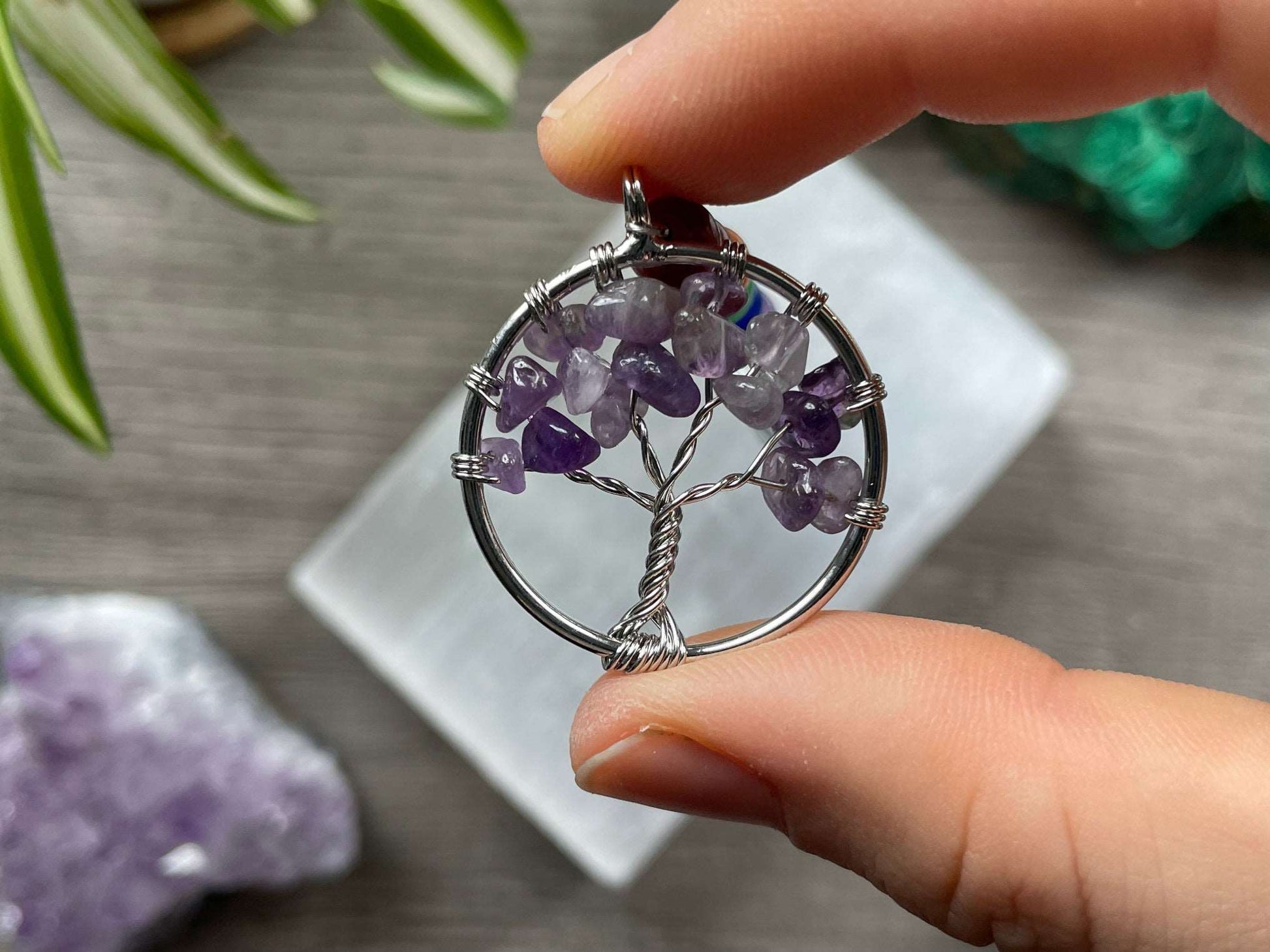 Amethyst Crystal Tree of Life Keychain close up