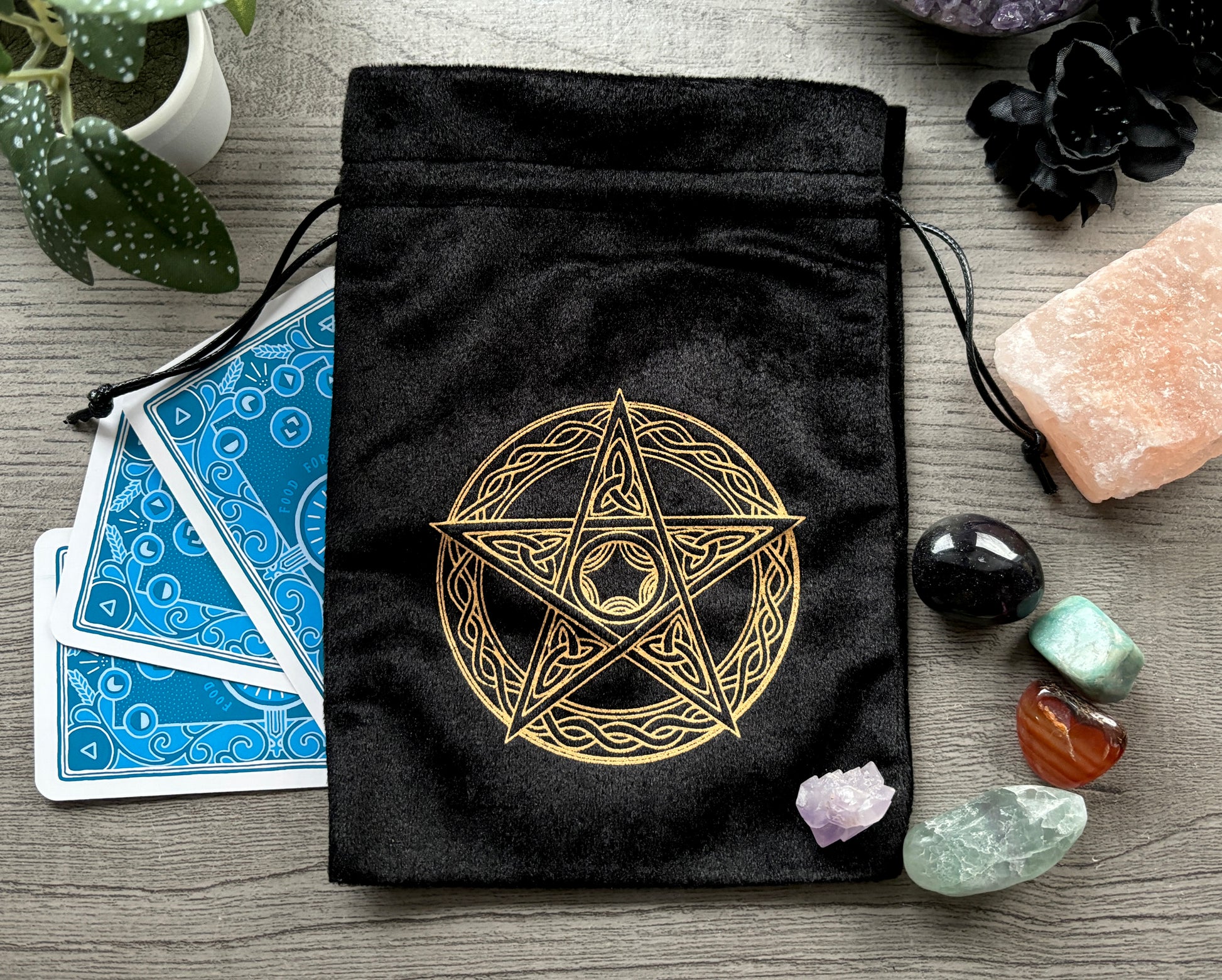 Black Pentacle Velvet Drawstring Bag