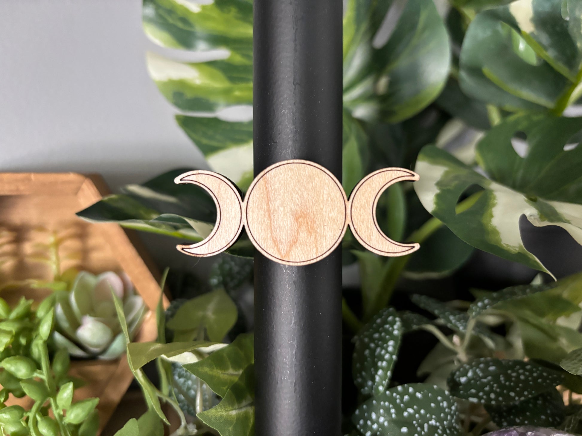 Triple Moon Wood Magnet close up