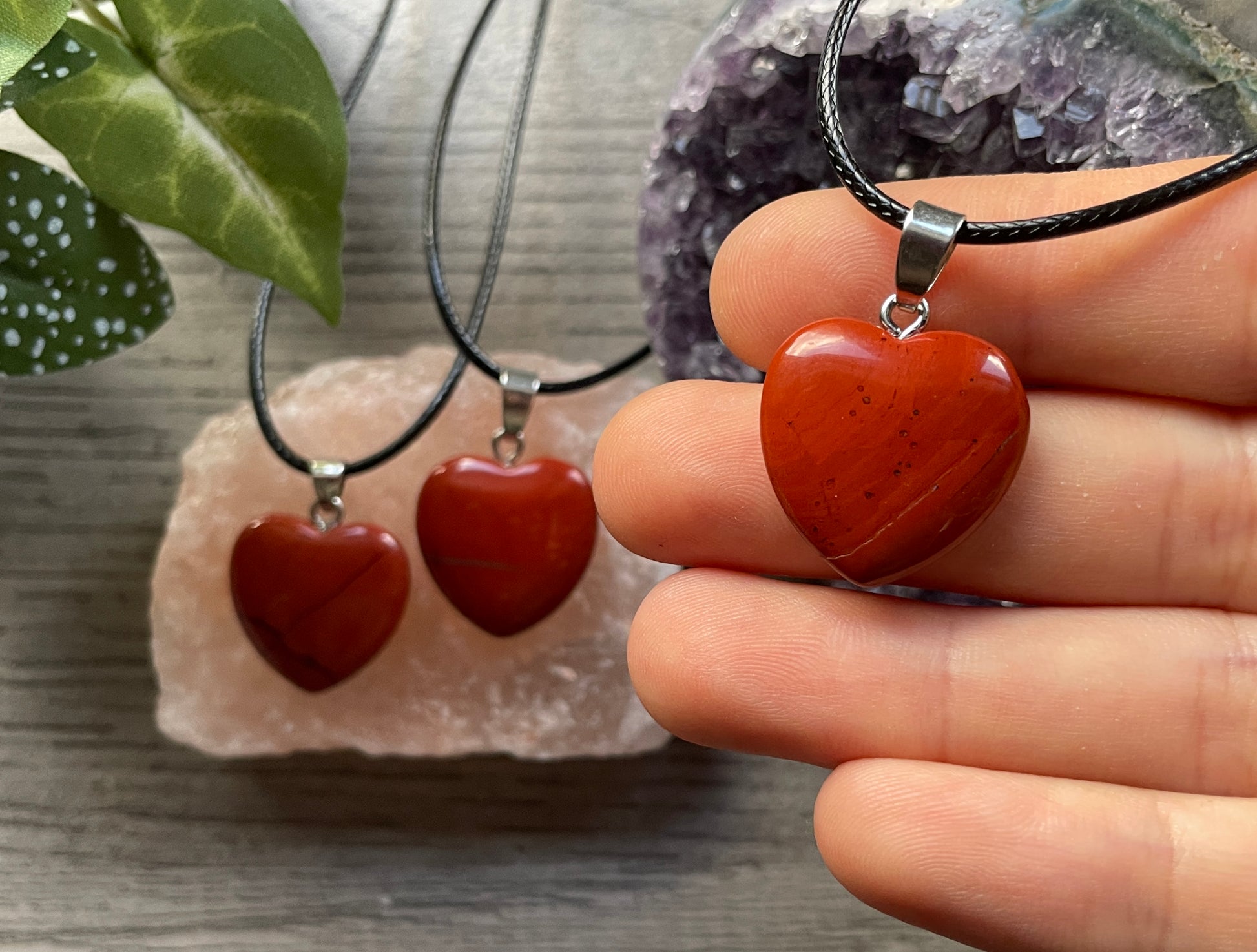 Red Jasper Crystal Heart Pendant Necklace close up