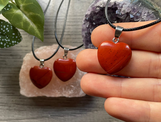 Red Jasper Crystal Heart Pendant Necklace close up