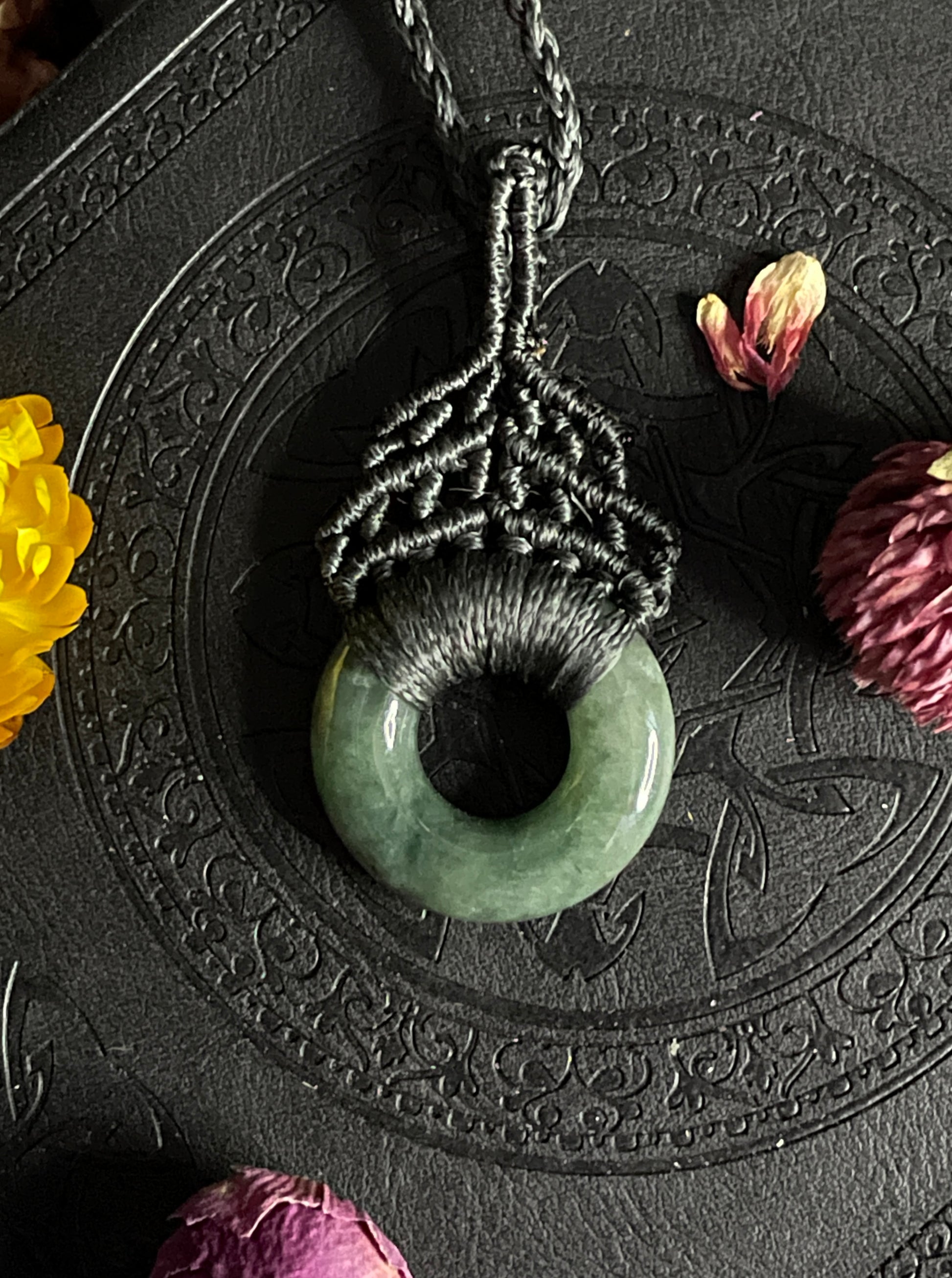Genuine Jade Macramé Necklace (Twisted Nightshade Jewellery) - B - The Wandering Fox Emporium, Your Crystal Store
