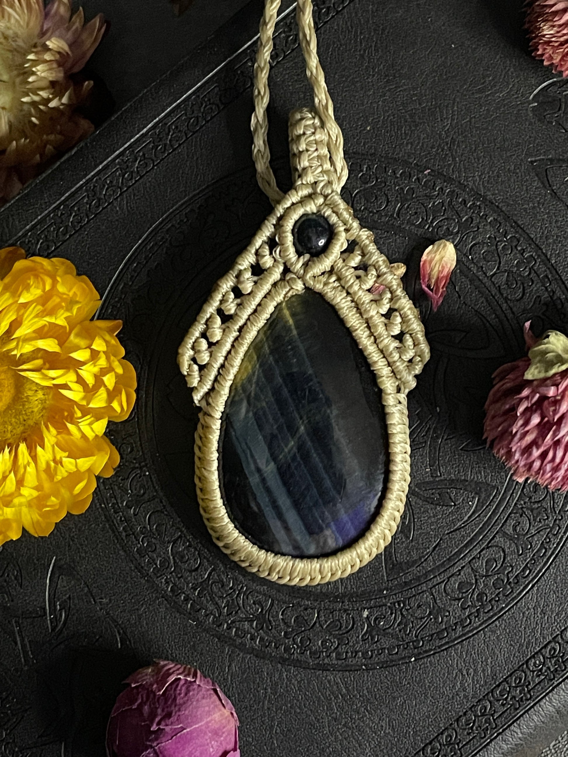 Blue Tiger's Eye Macramé Necklace (Twisted Nightshade Jewellery) - The Wandering Fox Emporium, Your Crystal Store