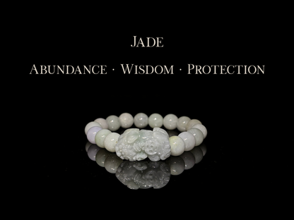 Genuine Burmese Jade Bracelet with Pixiu 10mm | The Wandering Fox Emporium