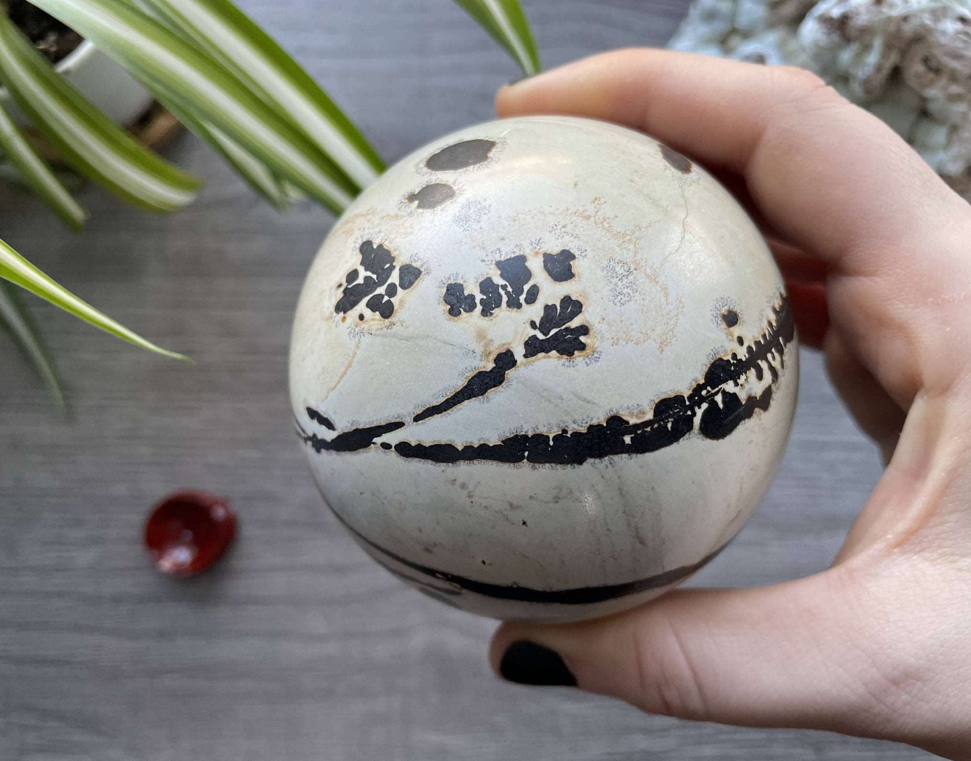 Chinese Painting Stone Sphere - 79mm (Z) - The Wandering Fox Emporium, Your Crystal Store back