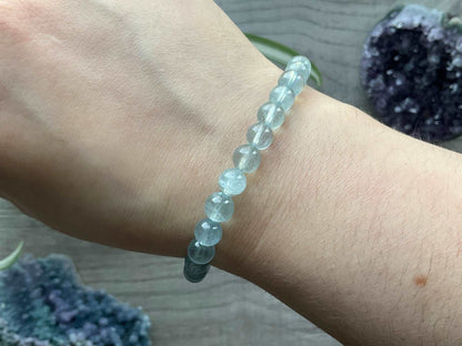 Aquamarine Bracelet 6.5mm - The Wandering Fox Emporium, Your Crystal Store close up