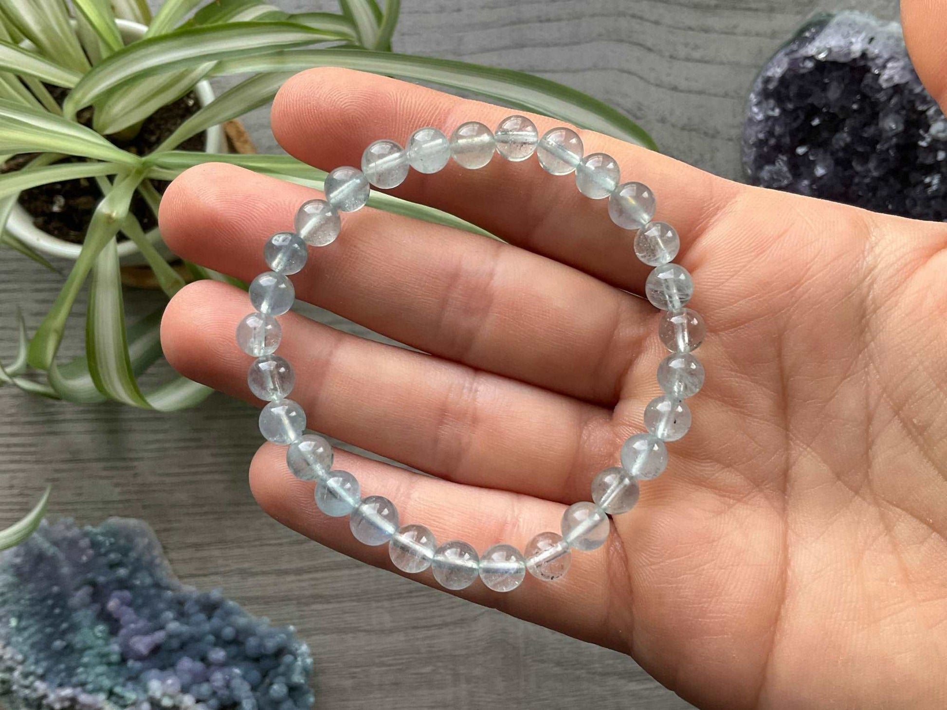 Aquamarine Bracelet 6.5mm - The Wandering Fox Emporium, Your Crystal Store