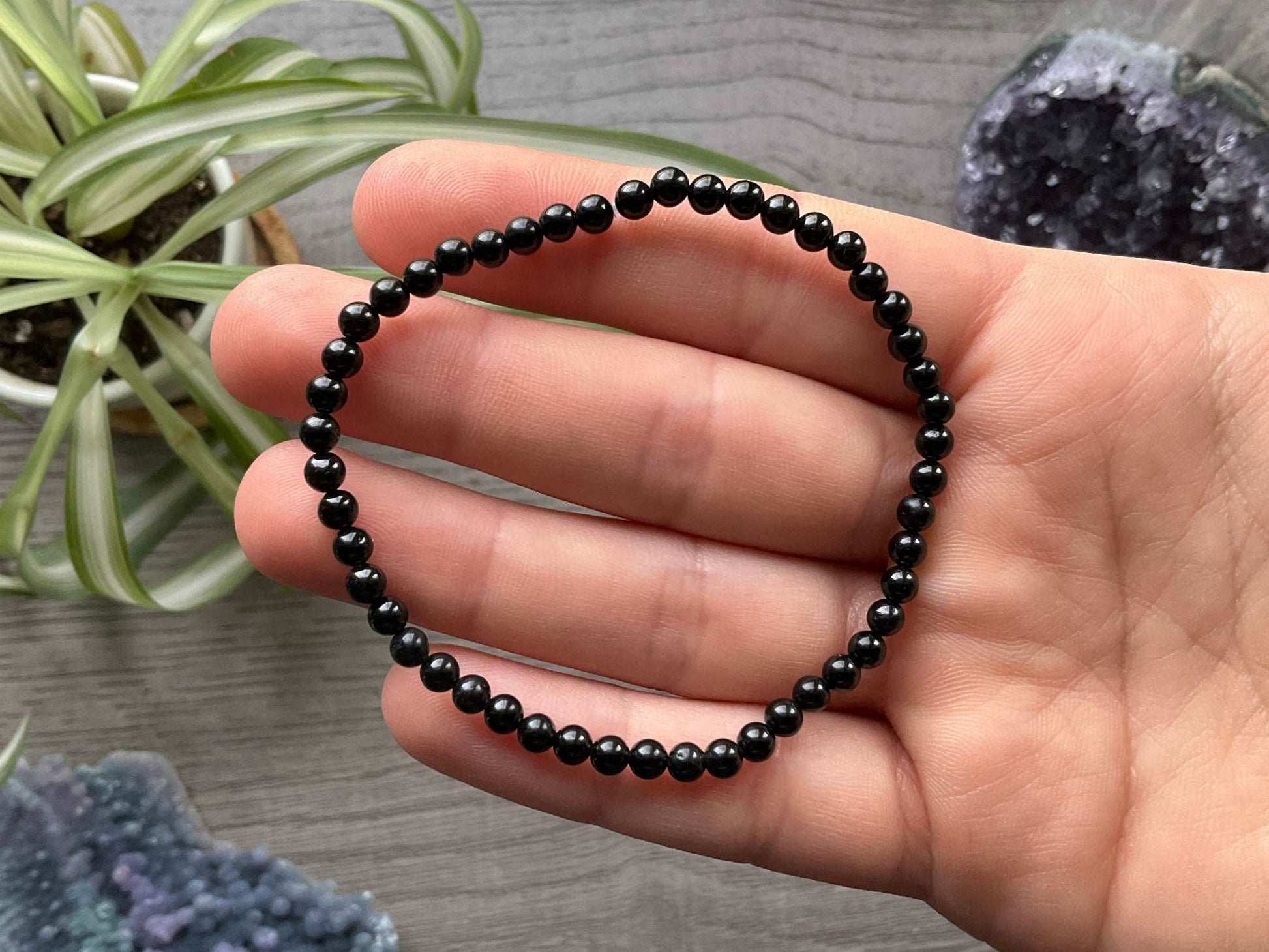 Black Tourmaline Bracelet 4mm - The Wandering Fox Emporium, Your Crystal Store