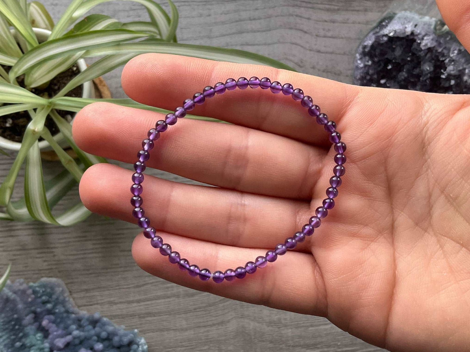 Amethyst Bracelet 3.5mm - The Wandering Fox Emporium, Your Crystal Store close up