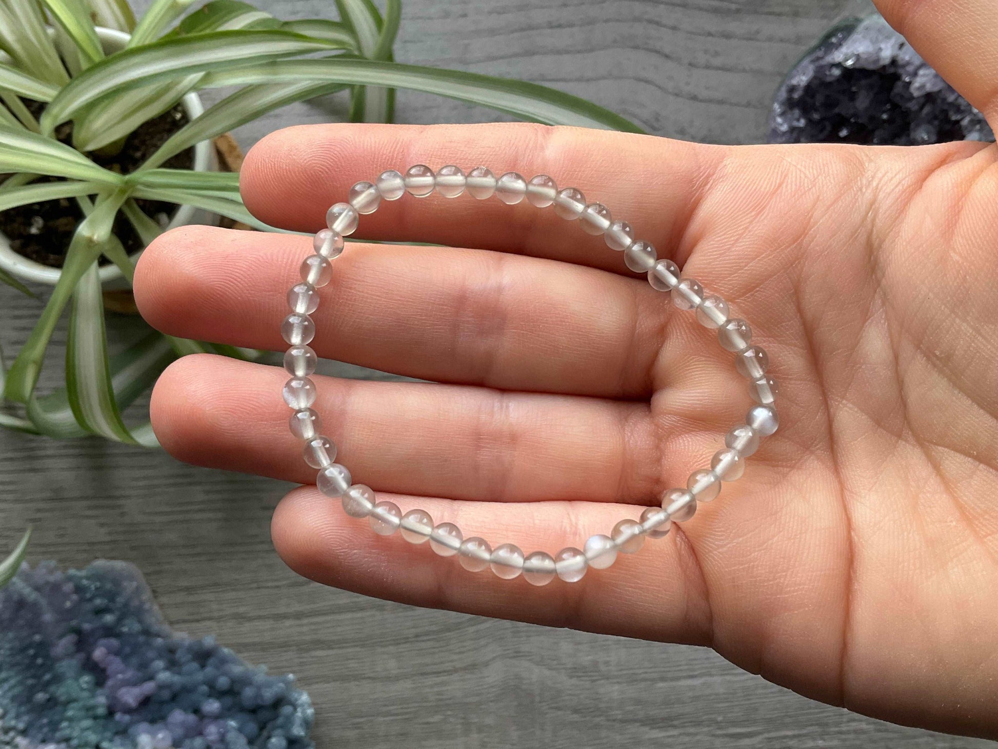 Grey Moonstone Bracelet 4mm - The Wandering Fox Emporium, Your Crystal Store