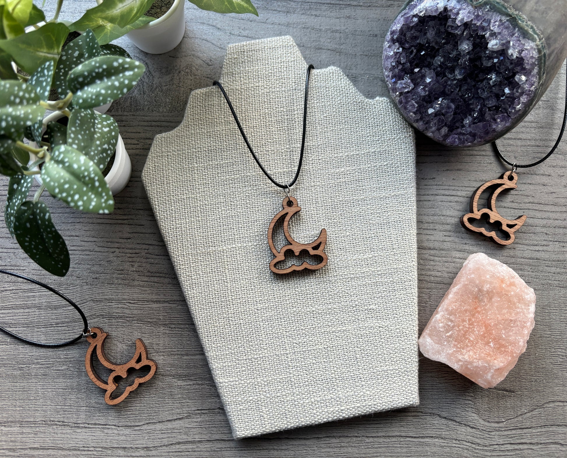 Mahogany Moon & Cloud Necklace close up