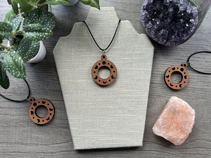 Mahogany Moon Phases Necklace close up