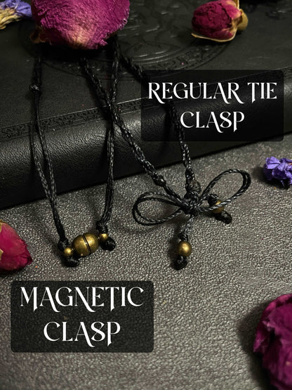 Chalcedony & Blue Apatite Cat Macramé Necklace (Twisted Nightshade Jewellery) - The Wandering Fox Emporium, Your Crystal Store clasp option