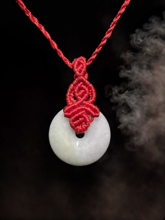 Genuine Jade Donut Macramé Necklace (Twisted Nightshade Jewellery) - The Wandering Fox Emporium, Your Crystal Store (Red)