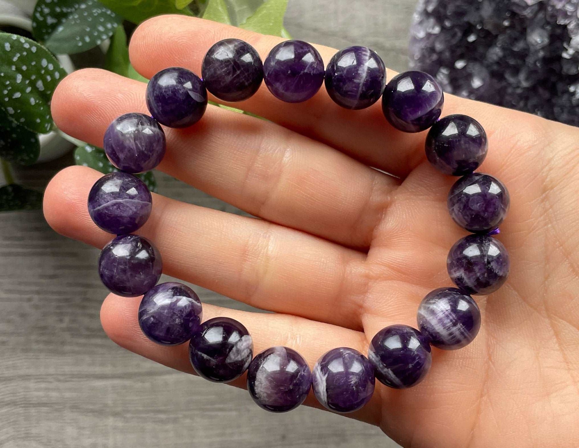 Chevron Amethyst Bracelet 12mm (Y) - The Wandering Fox Emporium, Your Crystal Store close up