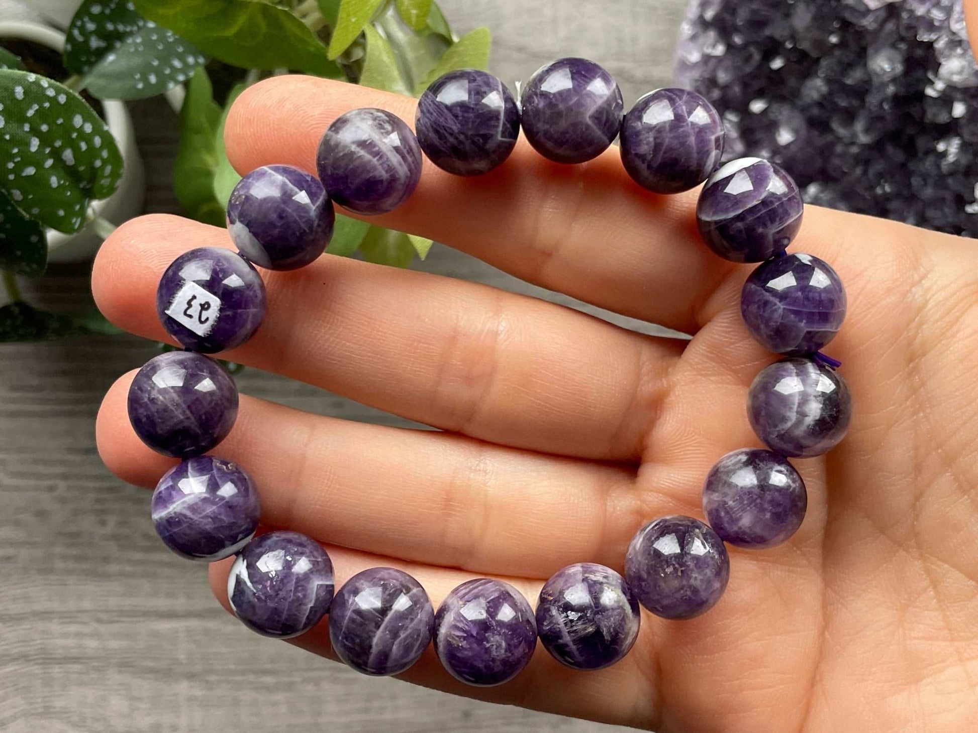 Chevron Amethyst Bracelet 12mm - The Wandering Fox Emporium, Your Crystal Store close up