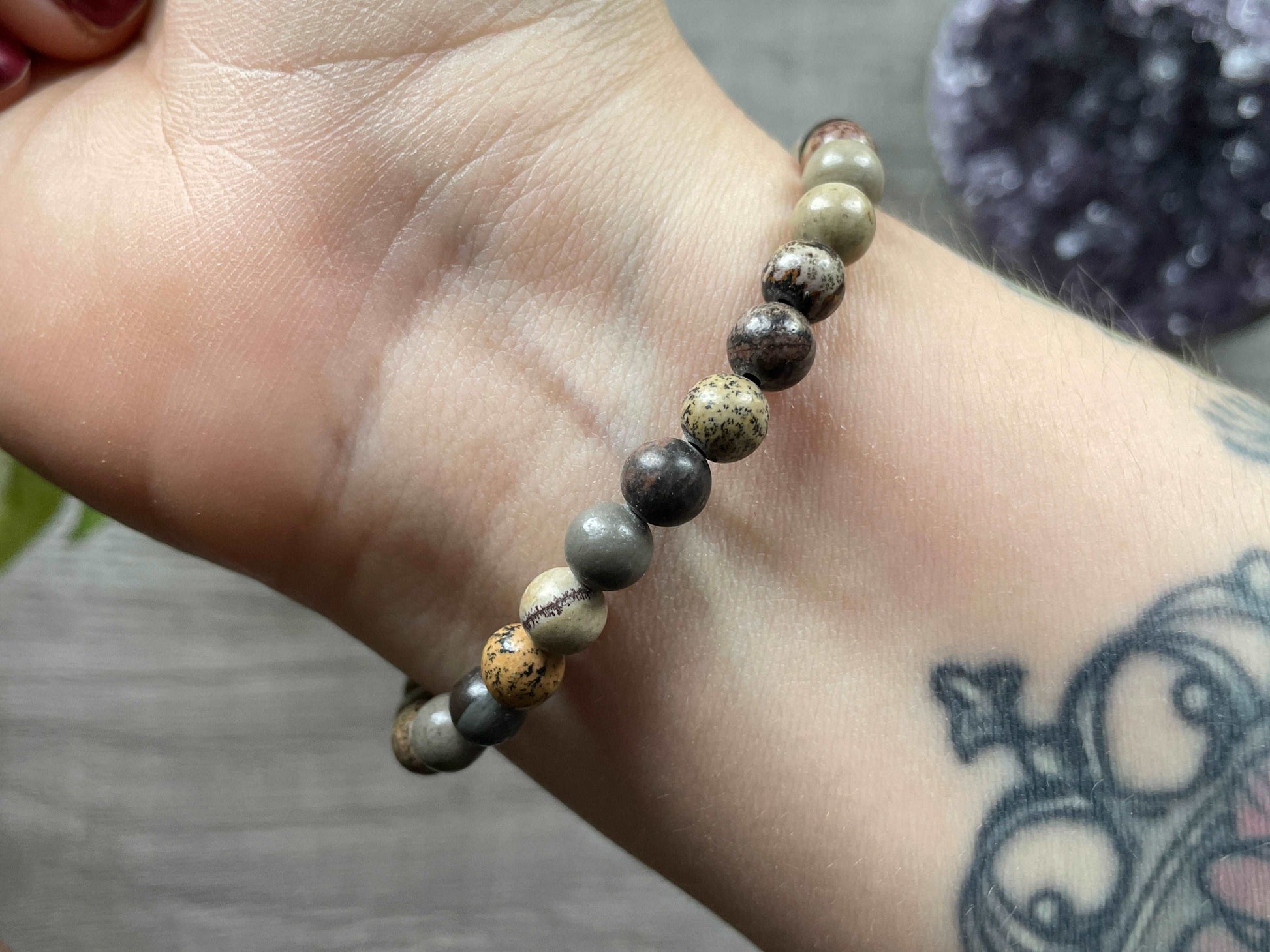 Chinese Painting Stone Bracelet (6mm)  close up