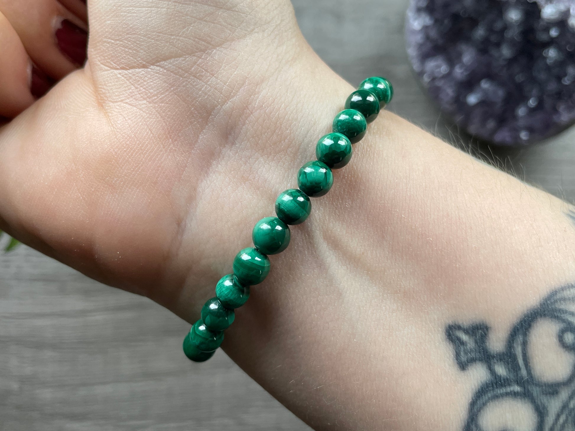 Malachite Bracelet (6mm) Z - The Wandering Fox Emporium, Your Crystal Store example