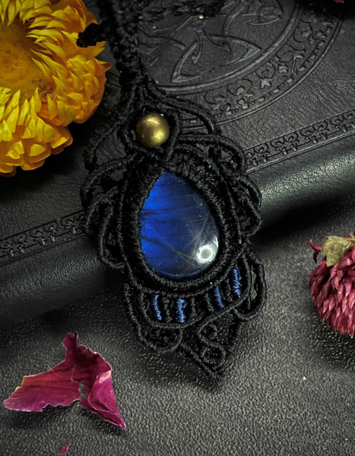 Electric Blue Labradorite Macramé Necklace (Twisted Nightshade Jewellery) - The Wandering Fox Emporium, Your Crystal Store