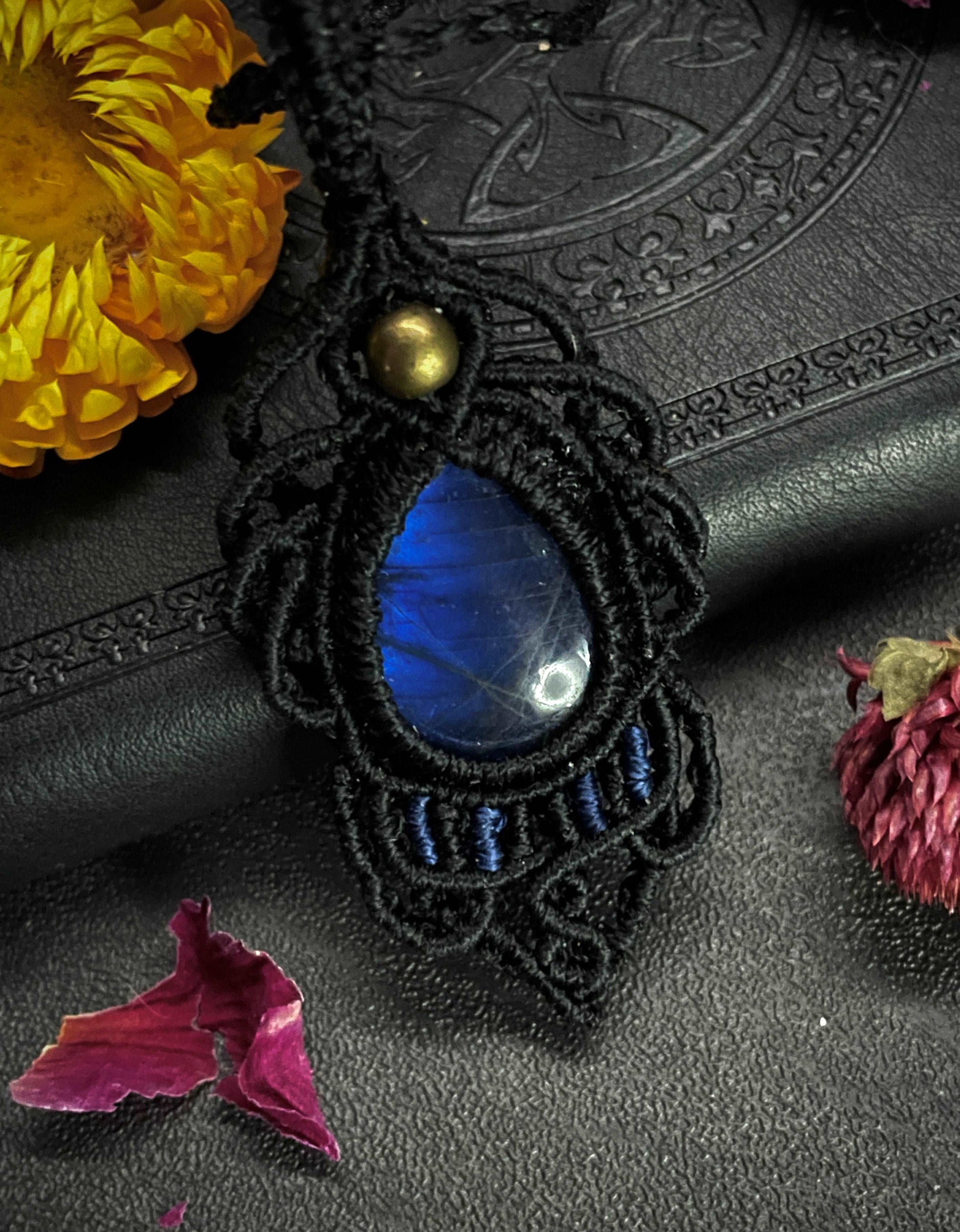 Electric Blue Labradorite Macramé Necklace (Twisted Nightshade Jewellery) - The Wandering Fox Emporium, Your Crystal Store
