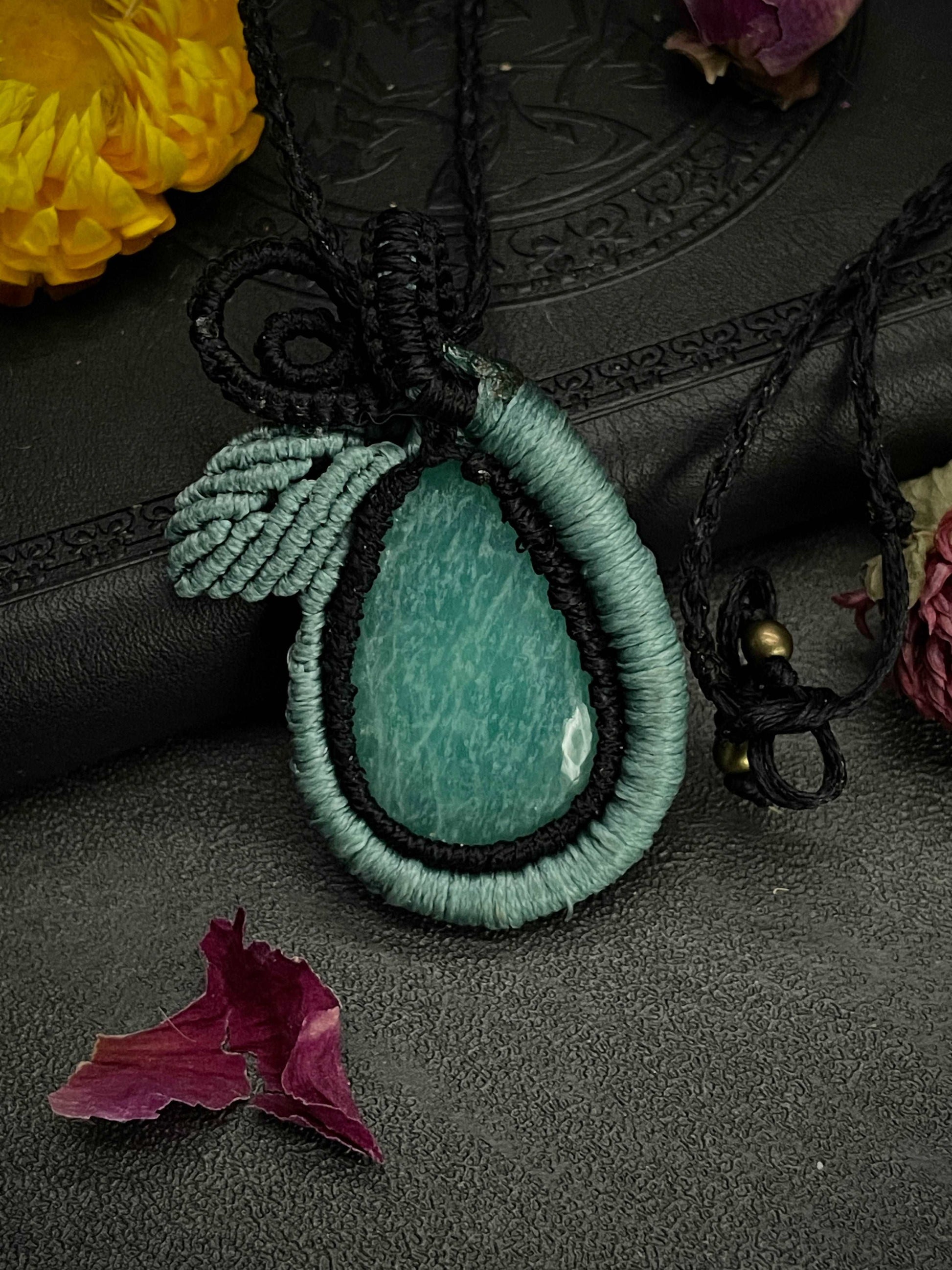 Amazonite Cyan Macramé Necklace (Twisted Nightshade Jewellery) - The Wandering Fox Emporium, Your Crystal Store