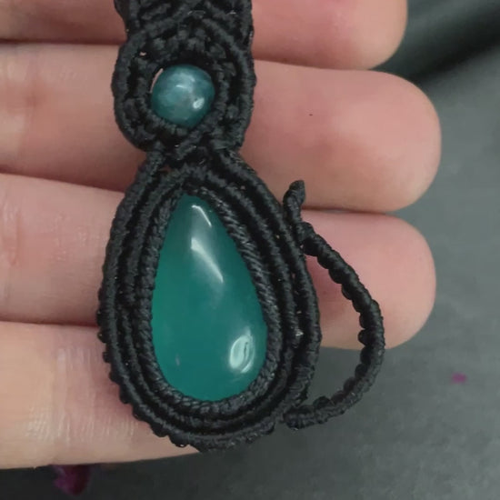 Chalcedony & Blue Apatite Cat Macramé Necklace (Twisted Nightshade Jewellery) - The Wandering Fox Emporium, Your Crystal Store video