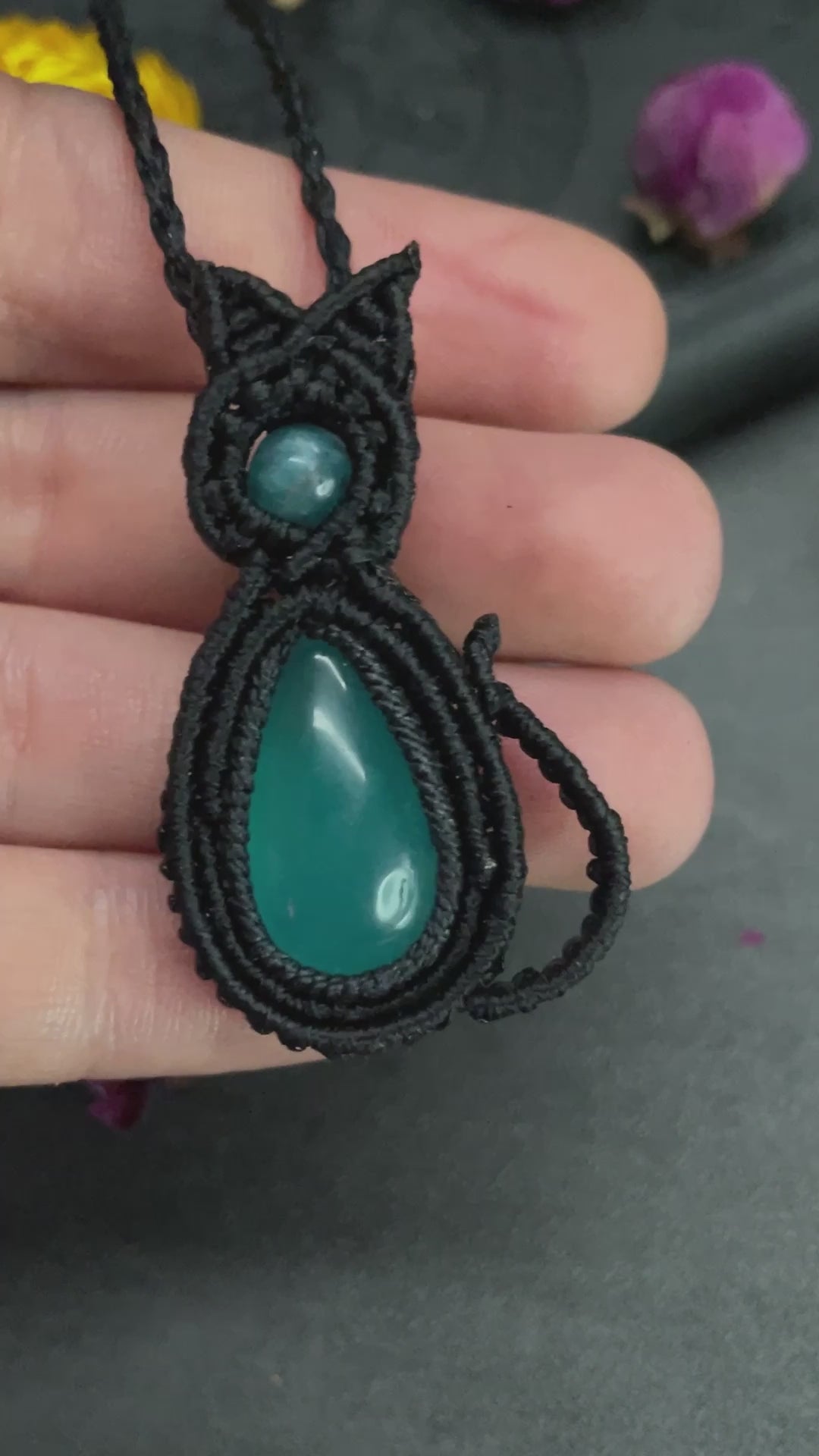 Chalcedony & Blue Apatite Cat Macramé Necklace (Twisted Nightshade Jewellery) - The Wandering Fox Emporium, Your Crystal Store video
