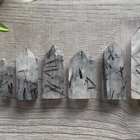Black Tourmaline in Quartz Crystal Points video