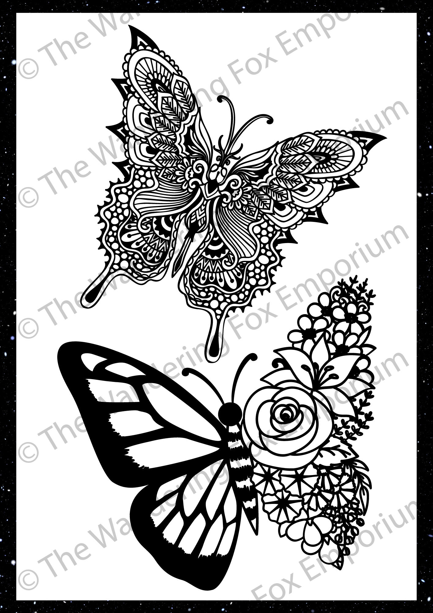 The Wandering Fox Emporium Adult Colouring Book - Digital Printable Download example page 4