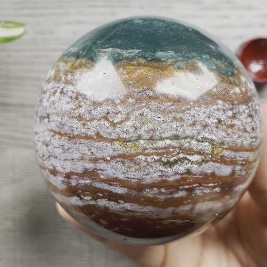 Ocean Jasper Sphere 77mm - The Wandering Fox Emporium, Your Crystal Store video