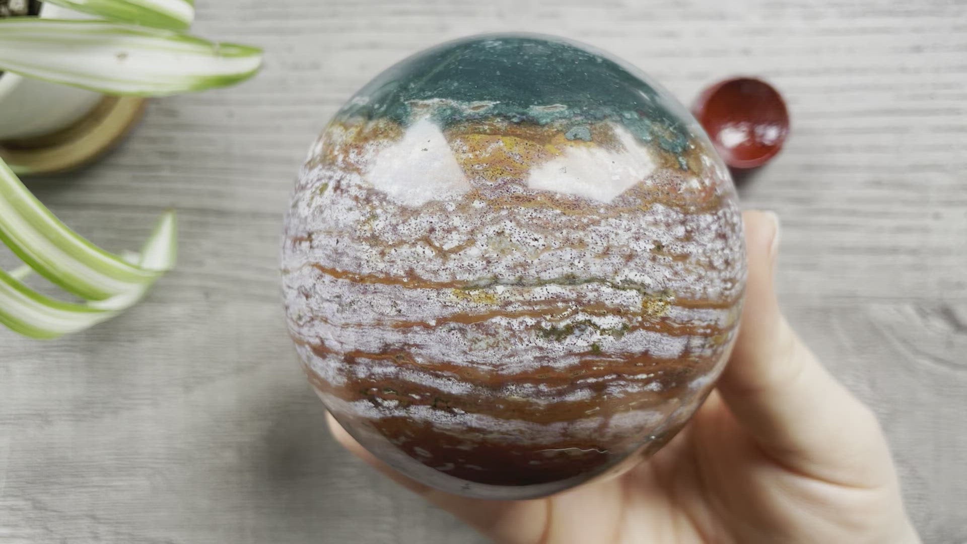 Ocean Jasper Sphere 77mm - The Wandering Fox Emporium, Your Crystal Store video