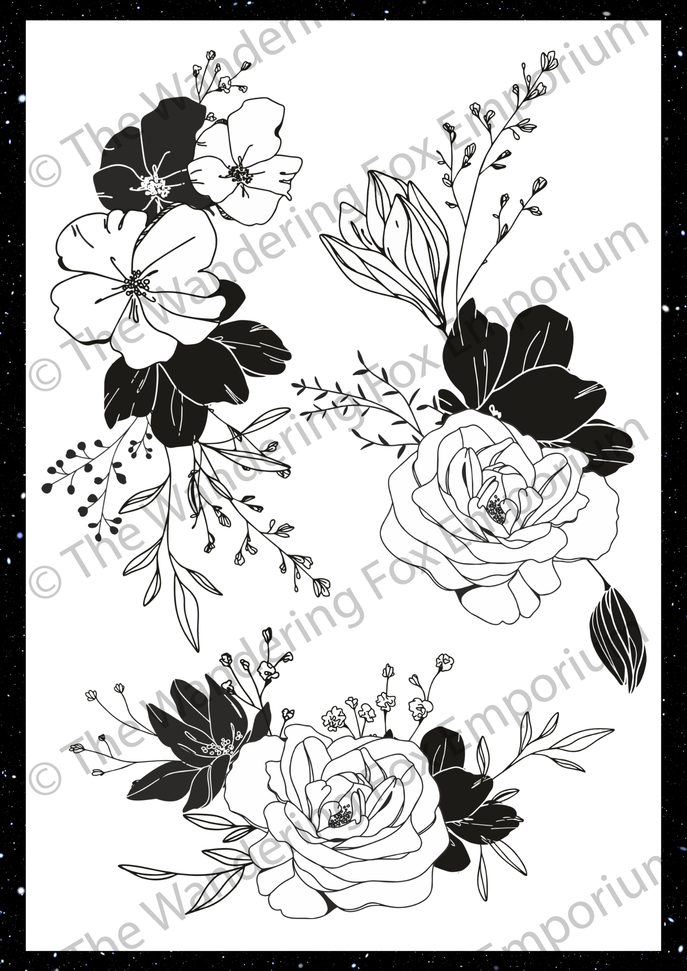 The Wandering Fox Emporium Adult Colouring Book - Digital Printable Download example page 6