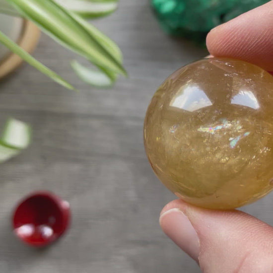 Honey Calcite Mini Sphere - 34mm (B) - The Wandering Fox Emporium, Your Crystal Store video