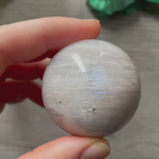 High-grade White Moonstone Sphere 42mm - The Wandering Fox Emporium, Your Crystal Store video