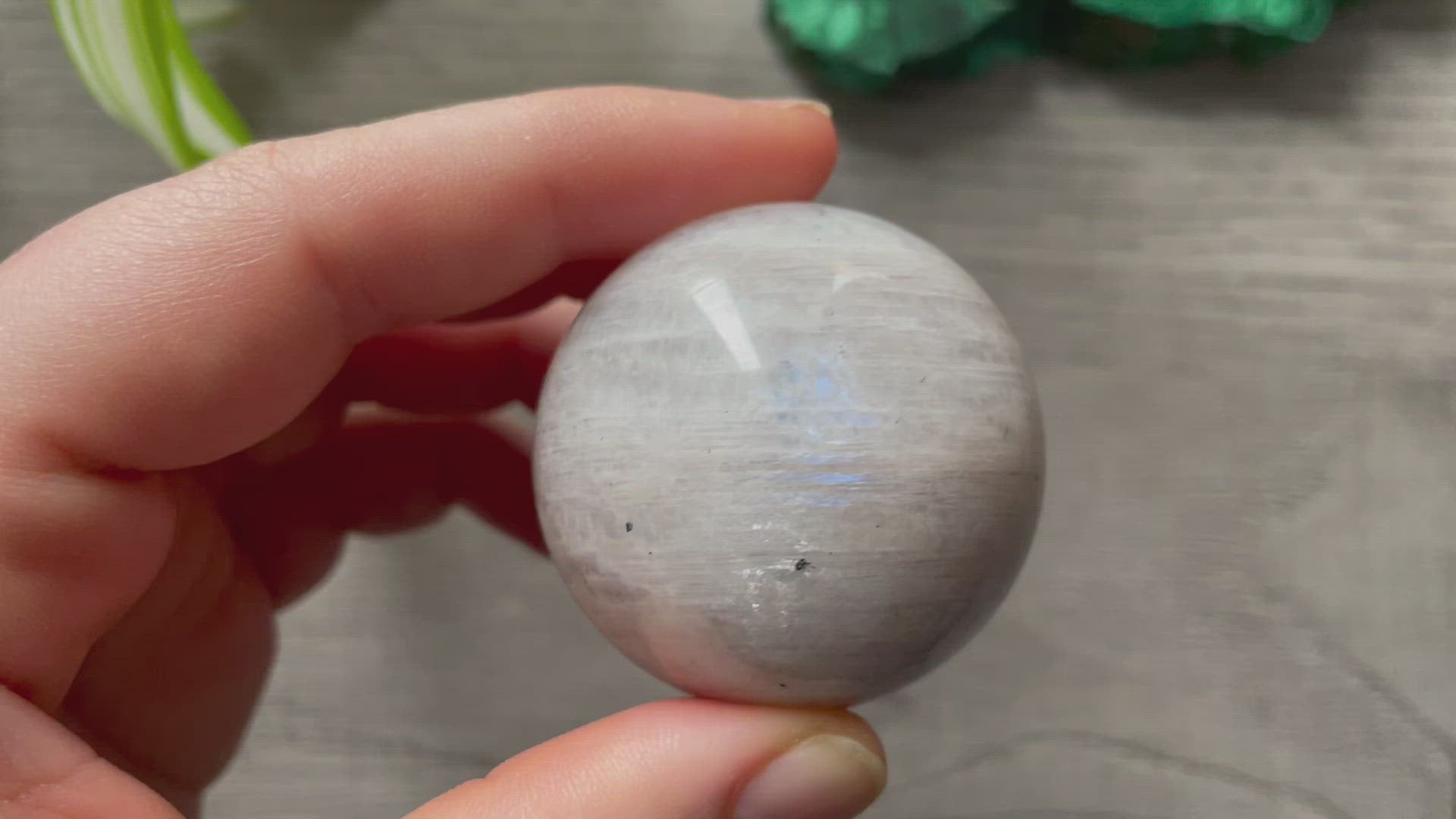 High-grade White Moonstone Sphere 42mm - The Wandering Fox Emporium, Your Crystal Store video