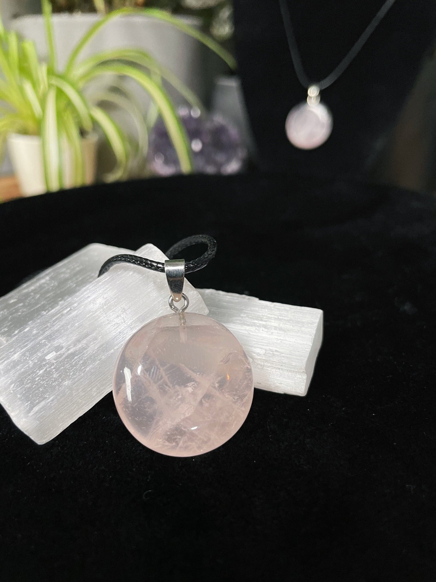 Rose Quartz Circle Pendant Necklace crystal